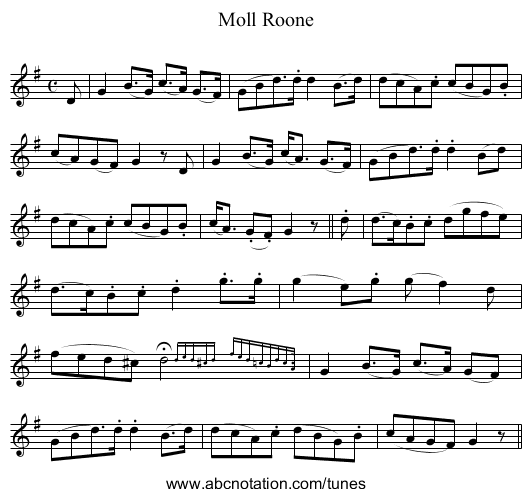 Moll Roone - staff notation