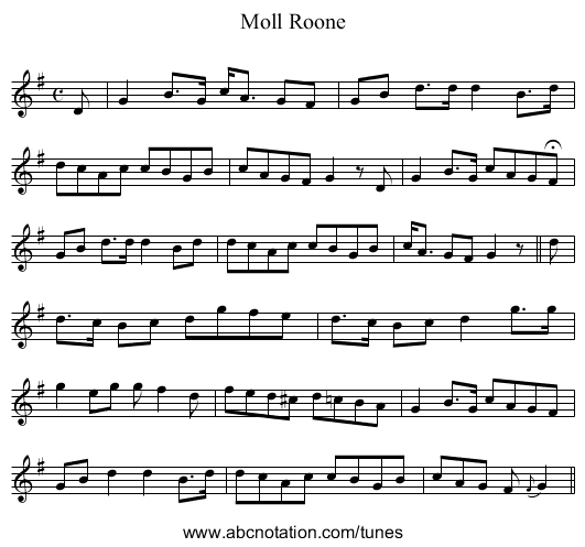 Moll Roone - staff notation