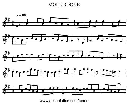 MOLL ROONE - staff notation