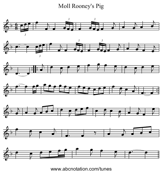 Moll Rooney's Pig - staff notation