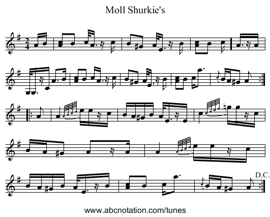 Moll Shurkie's - staff notation