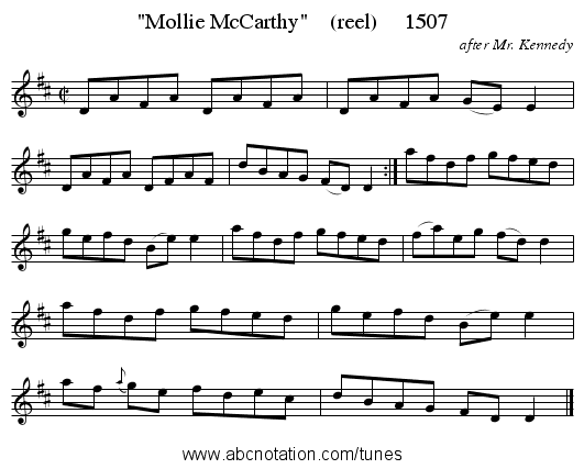 Mollie McCarthy    (reel)     1507 - staff notation