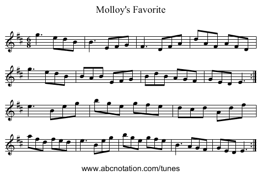 Molloy's Favorite - staff notation