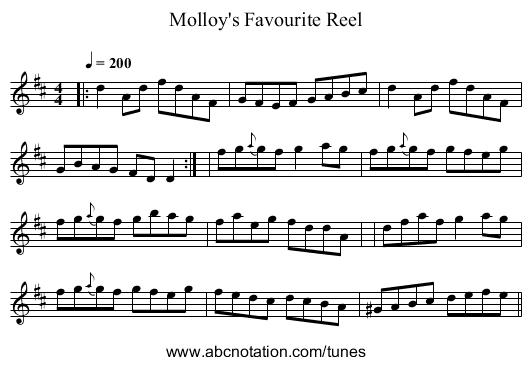 Molloy's Favourite Reel - staff notation