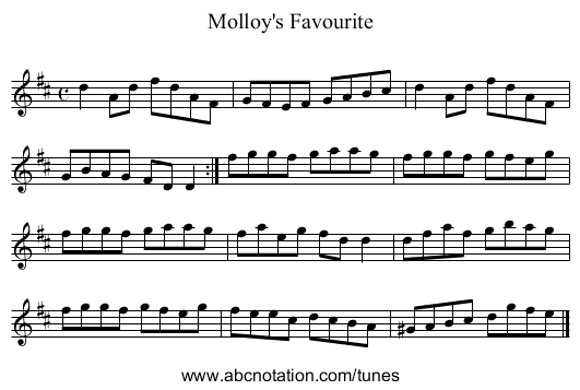 Molloy's Favourite - staff notation