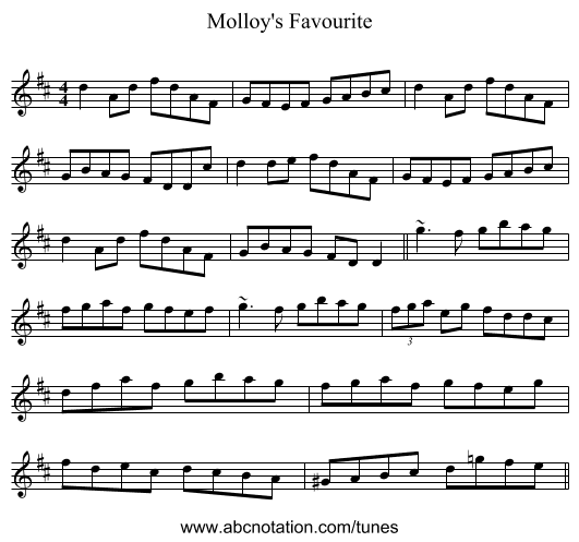 Molloy's Favourite - staff notation