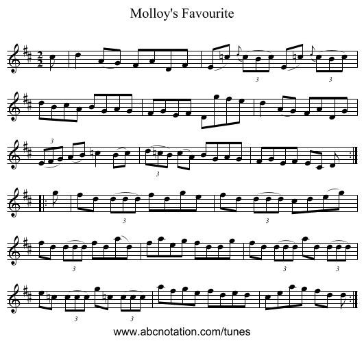 Molloy's Favourite - staff notation