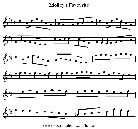 Molloy's Favourite - staff notation