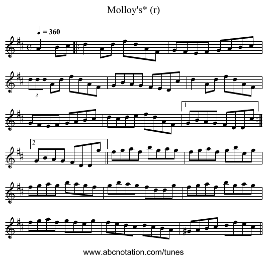Molloy's* (r) - staff notation