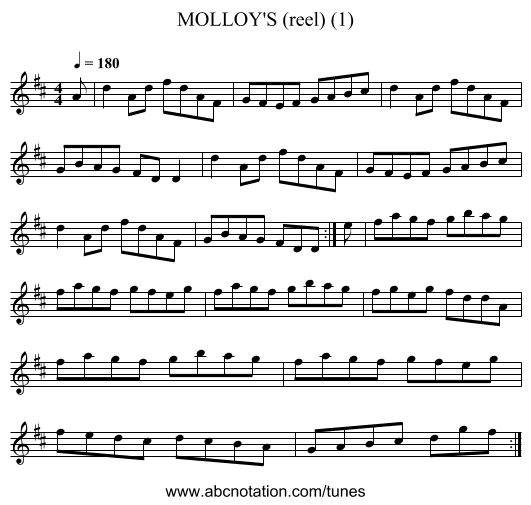MOLLOY'S (reel) (1) - staff notation