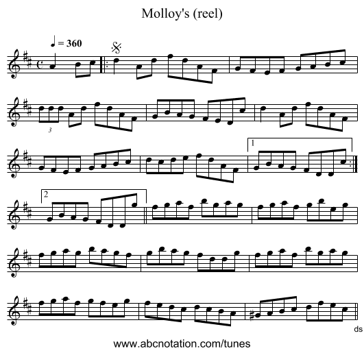 Molloy's (reel) - staff notation