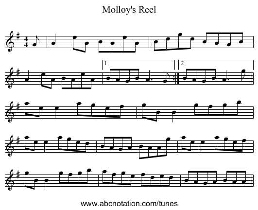 Molloy's Reel - staff notation