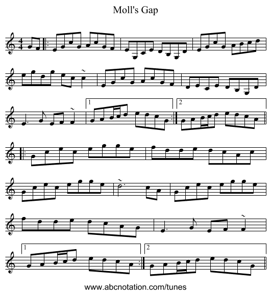 Moll's Gap - staff notation