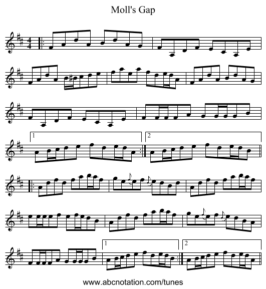 Moll's Gap - staff notation