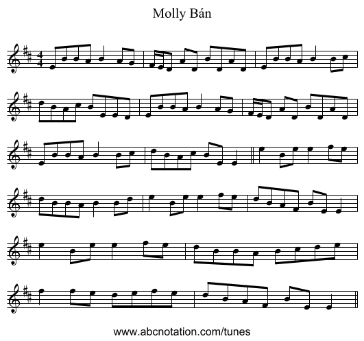 Molly Bán - staff notation