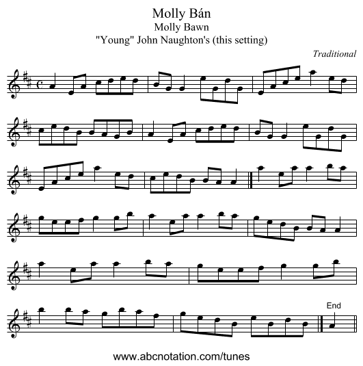 Molly Bán - staff notation