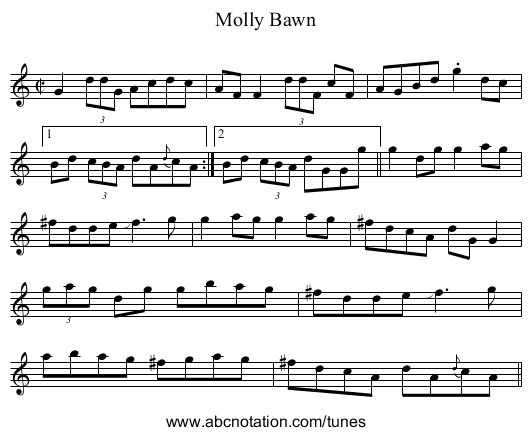 Molly Bawn - staff notation