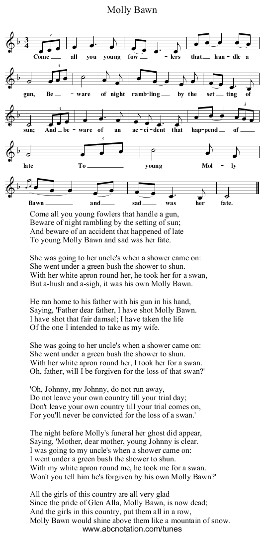 Molly Bawn - staff notation
