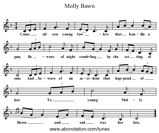 Molly Bawn - staff notation