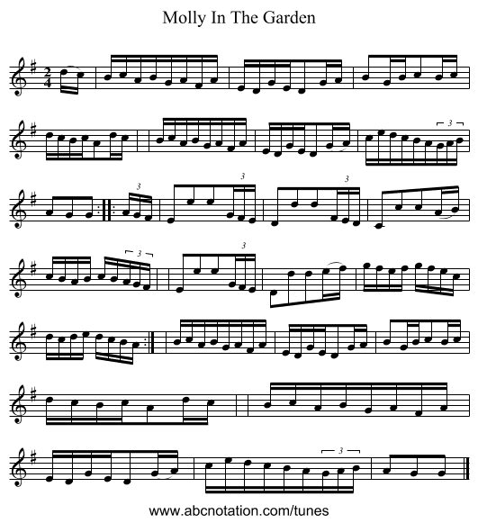 Molly In The Garden - staff notation