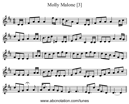 Molly Malone [3] - staff notation