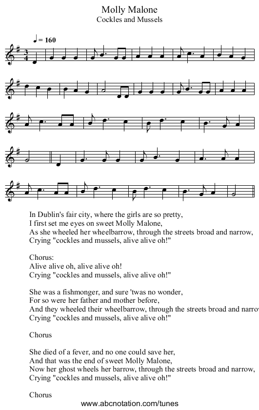 Molly Malone - staff notation