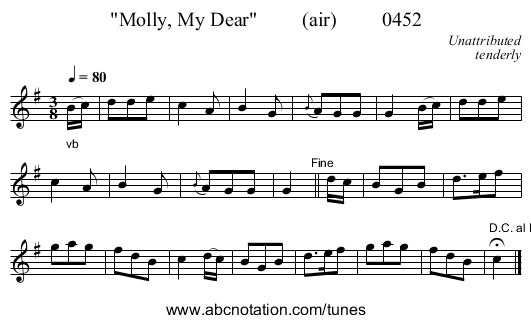 Molly, My Dear         (air)         0452 - staff notation