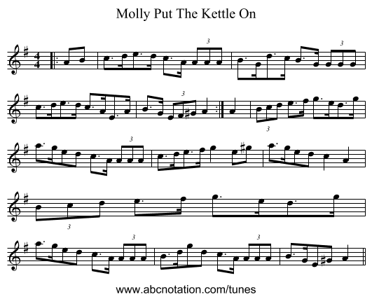 Molly Put The Kettle On - staff notation