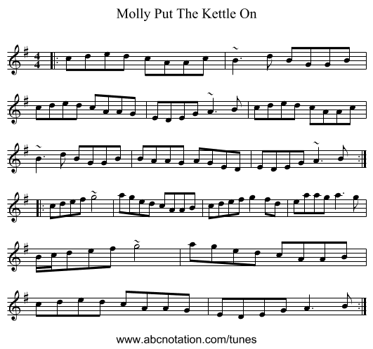 Molly Put The Kettle On - staff notation