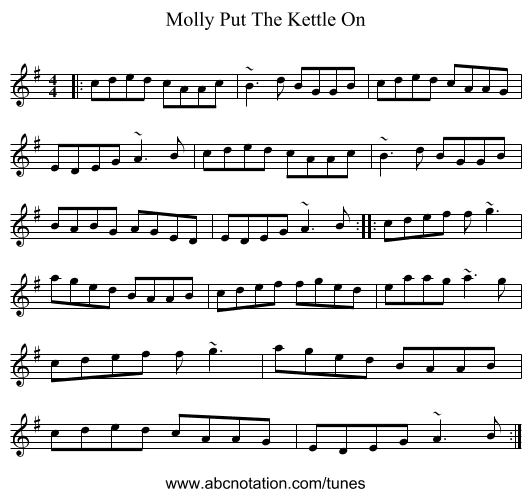 Molly Put The Kettle On - staff notation