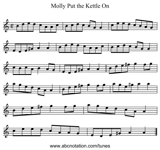 Molly Put the Kettle On - staff notation