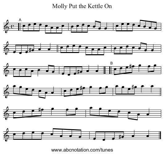 Molly Put the Kettle On - staff notation