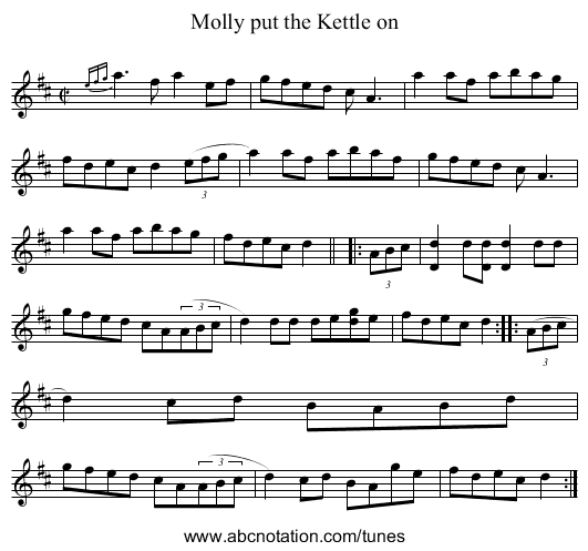 Molly put the Kettle on - staff notation