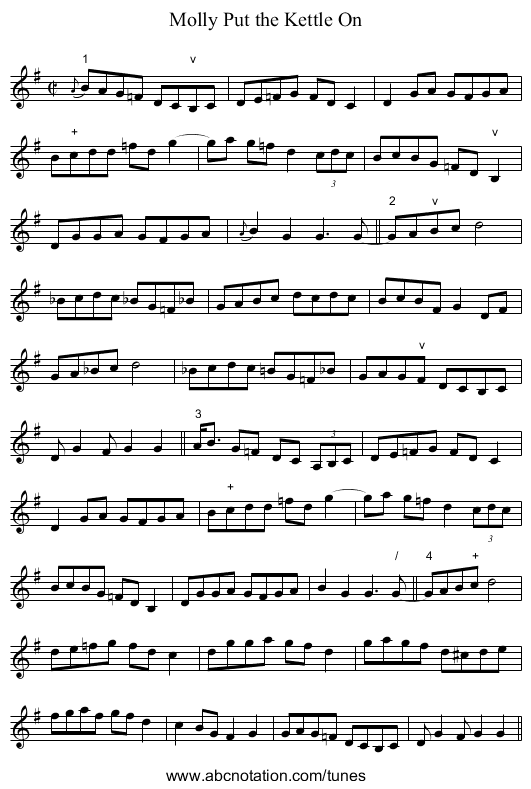 Molly Put the Kettle On - staff notation