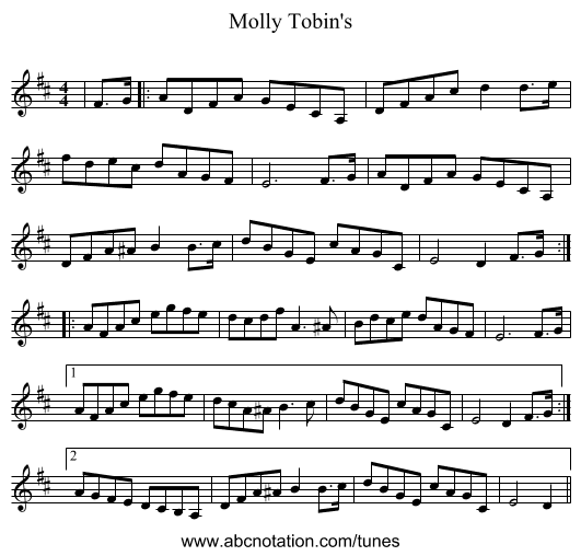 Molly Tobin's - staff notation