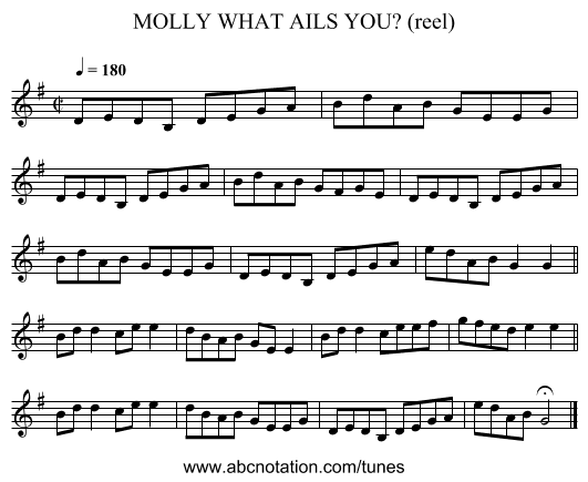 MOLLY WHAT AILS YOU? (reel) - staff notation