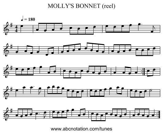 MOLLY'S BONNET (reel) - staff notation