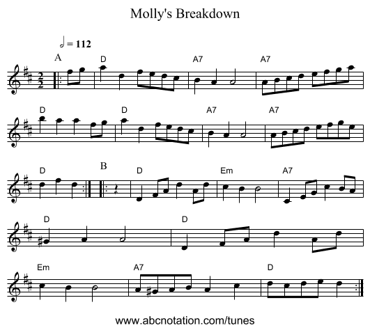 Molly's Breakdown - staff notation