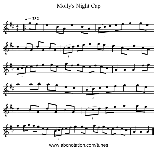 Molly's Night Cap - staff notation