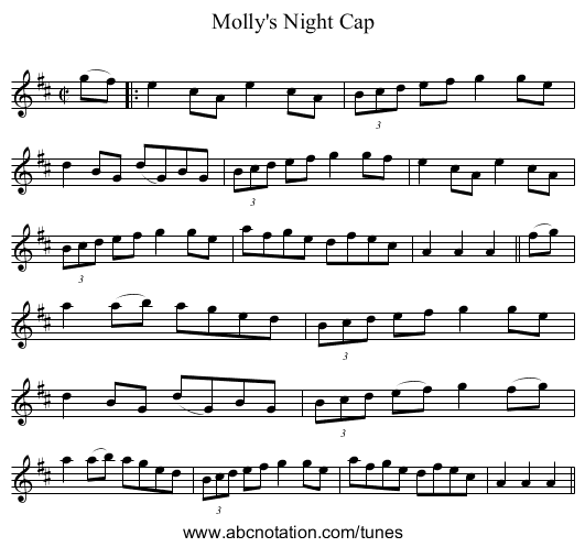 Molly's Night Cap - staff notation