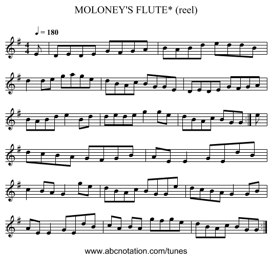 MOLONEY'S FLUTE* (reel) - staff notation