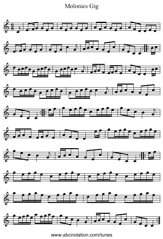 Molonies Gig - staff notation