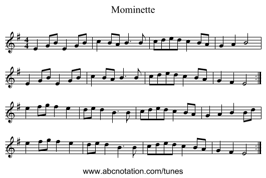 Mominette - staff notation