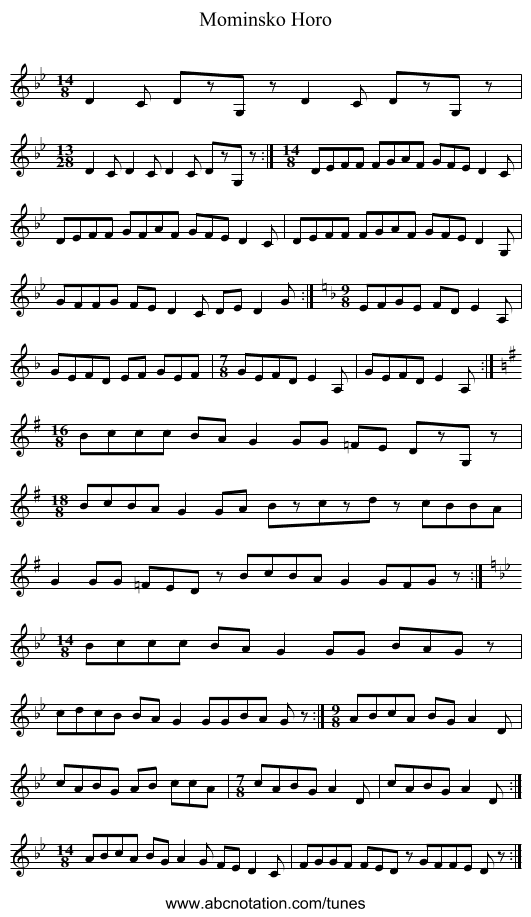 Mominsko Horo - staff notation