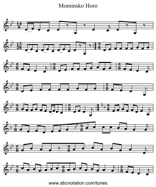 Mominsko Horo - staff notation