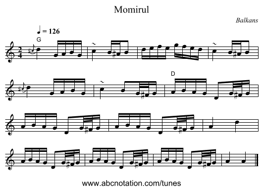Momirul - staff notation