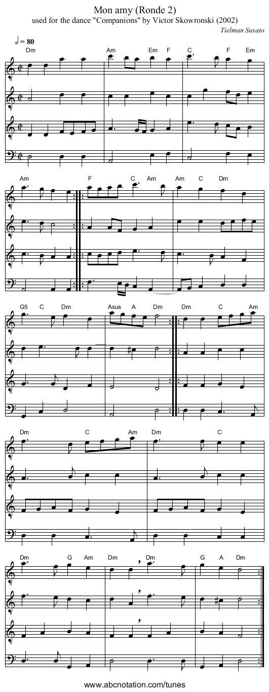 Mon amy (Ronde 2) - staff notation
