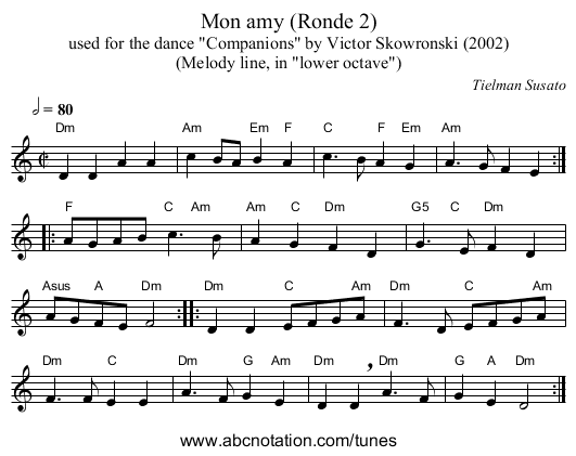 Mon amy (Ronde 2) - staff notation