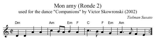Mon amy (Ronde 2) - staff notation