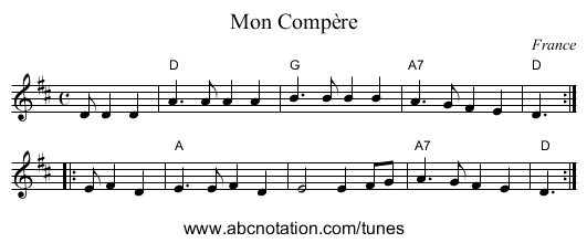 Mon Comp&egrave;re - staff notation